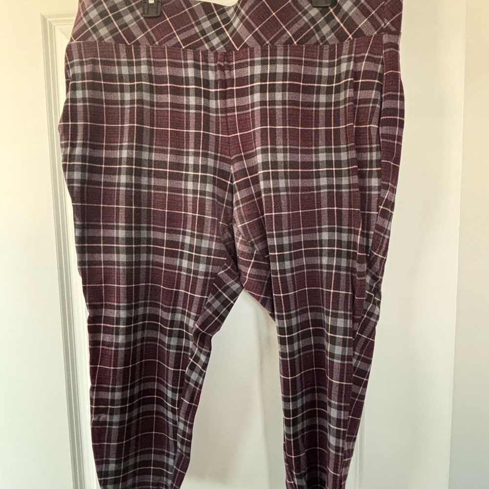 Plaid Burgundy and Gray Pants